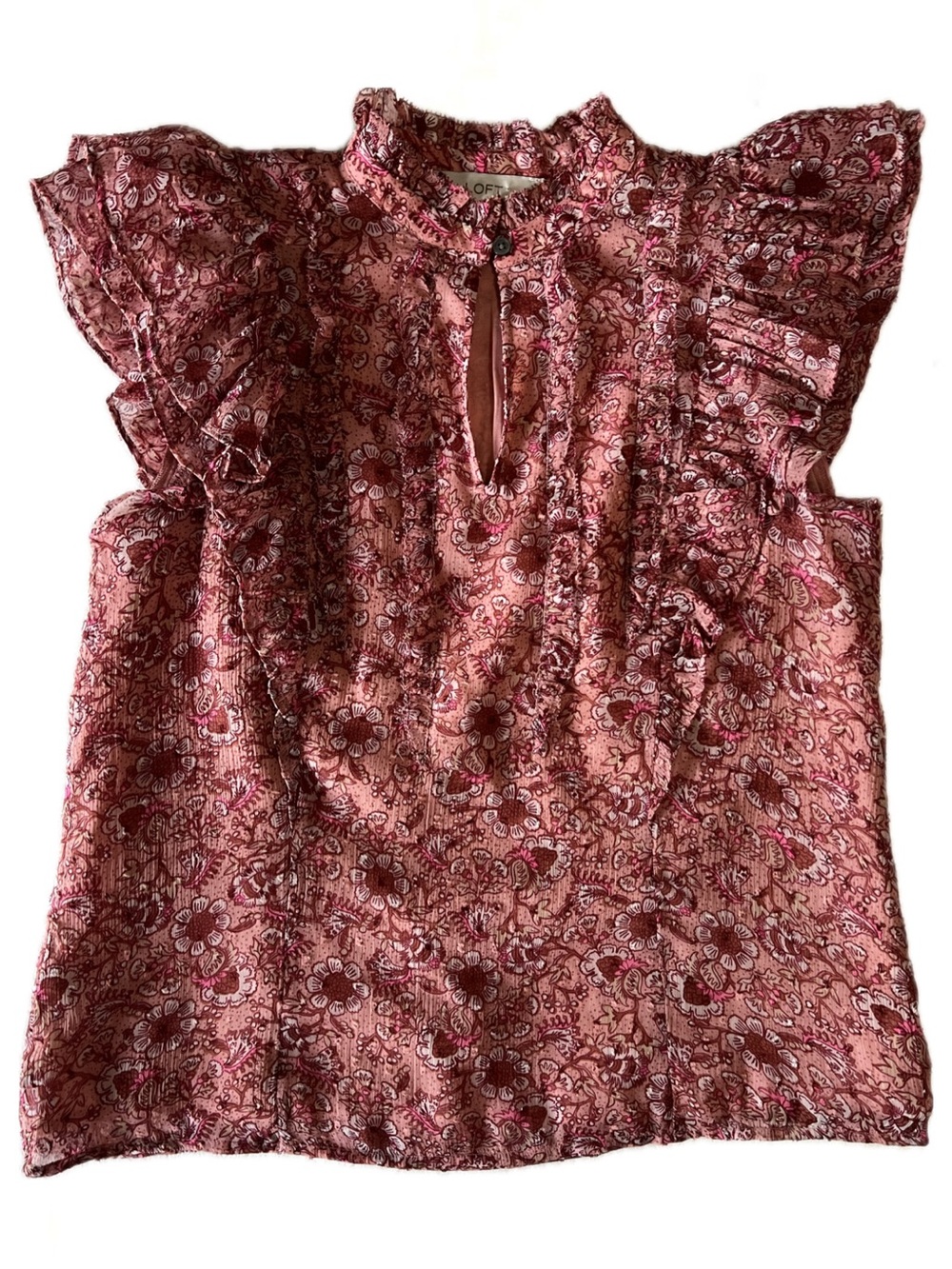 LOFT Pink Floral Ruffle Sleeve Blouse